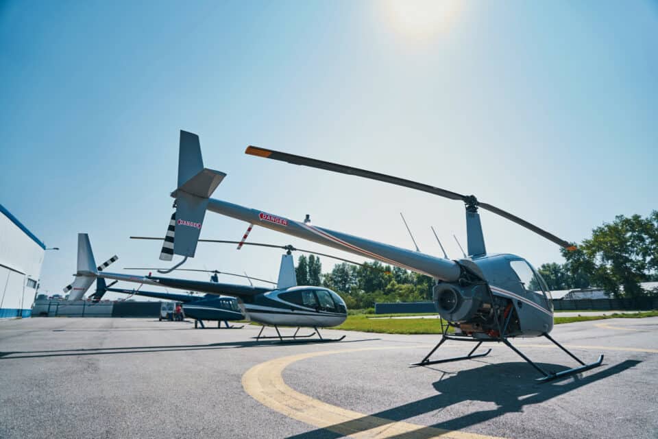small helicopters parked
